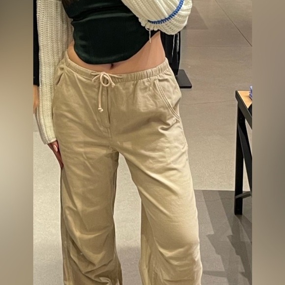 TNA Pants - TNA Surplus Division Cargo Pants Khaki Tan‎ Drawstring Waist Wide Leg Size M